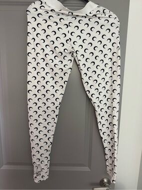 Marine Serre woman White Leggings with Black Crescent Print